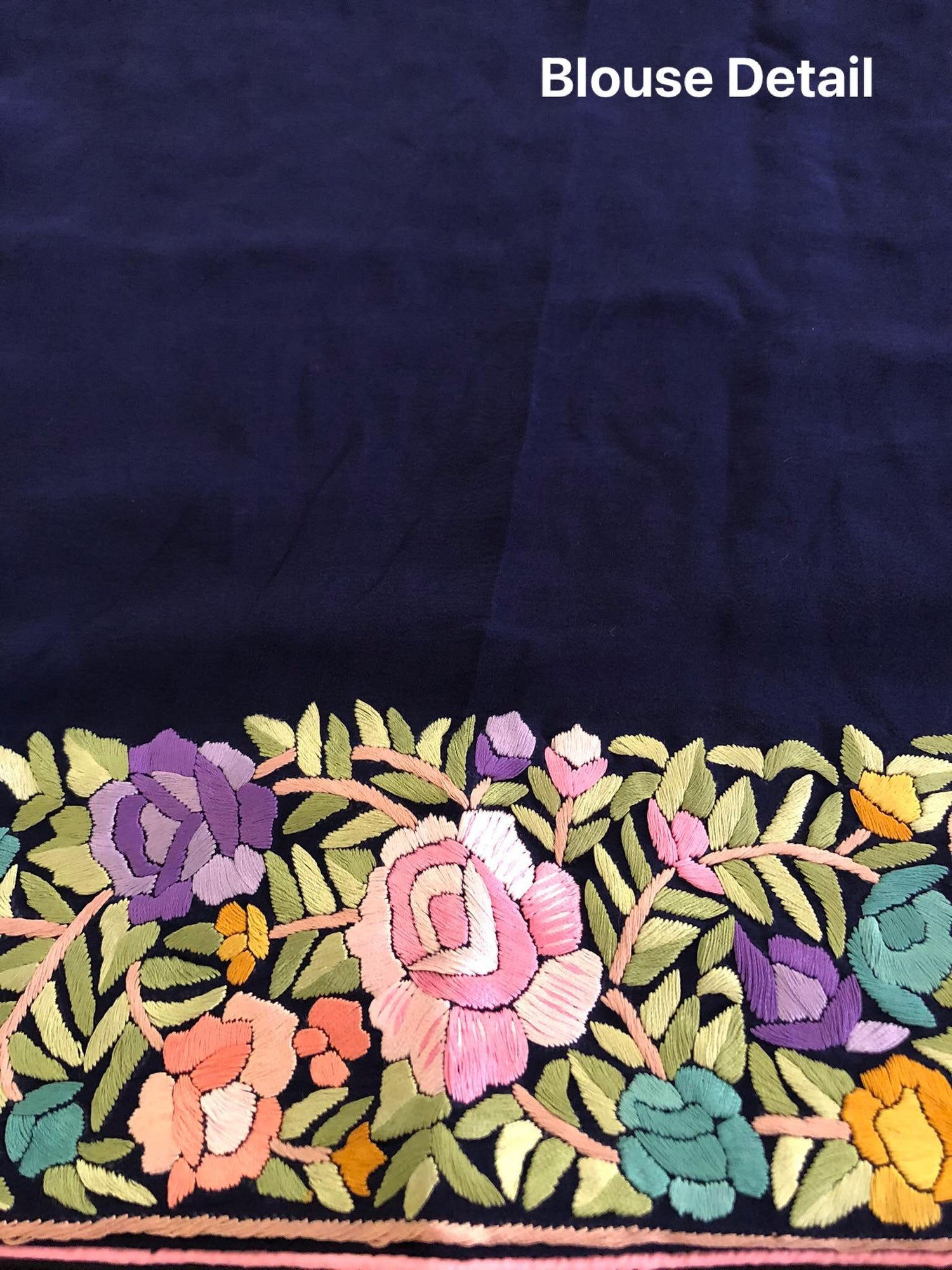 Navy Border Pallu Hand Embroidered Parsi Gara Saree(pre order). - Dress365days
