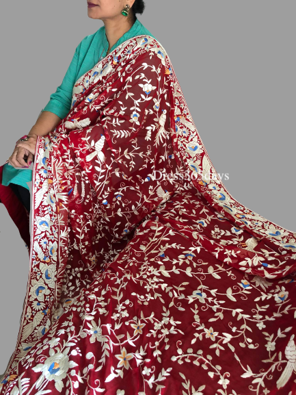Red Parsi embroidery dupatta