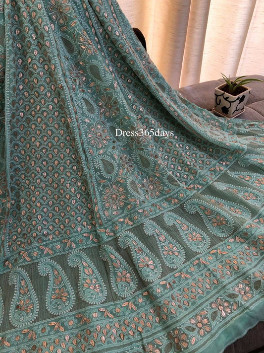 Sea Green Gota Patti Chikankari Lehenga Skirt (Only Skirt)
