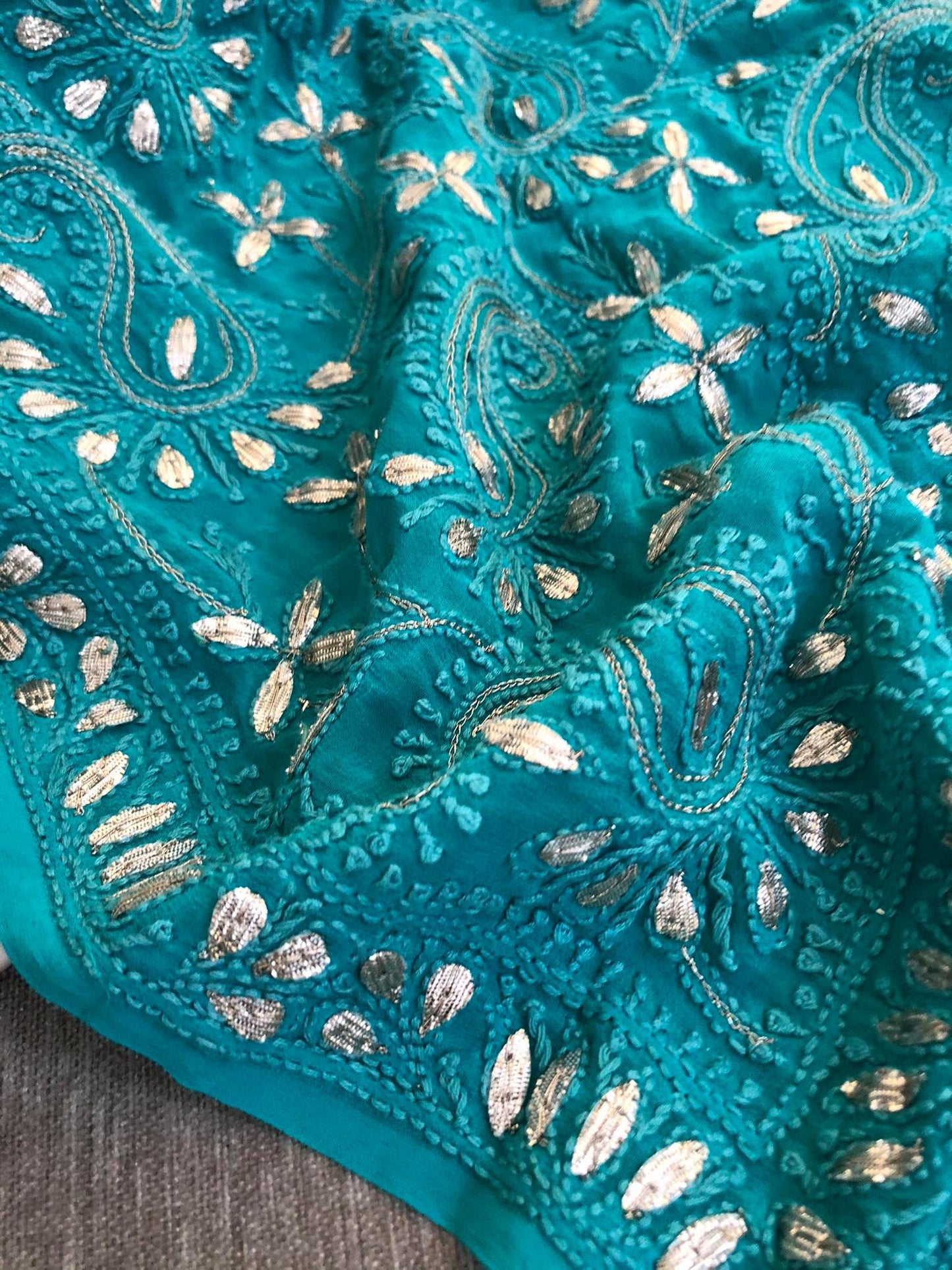Turquoise Gota Patti Lucknowi Dupatta