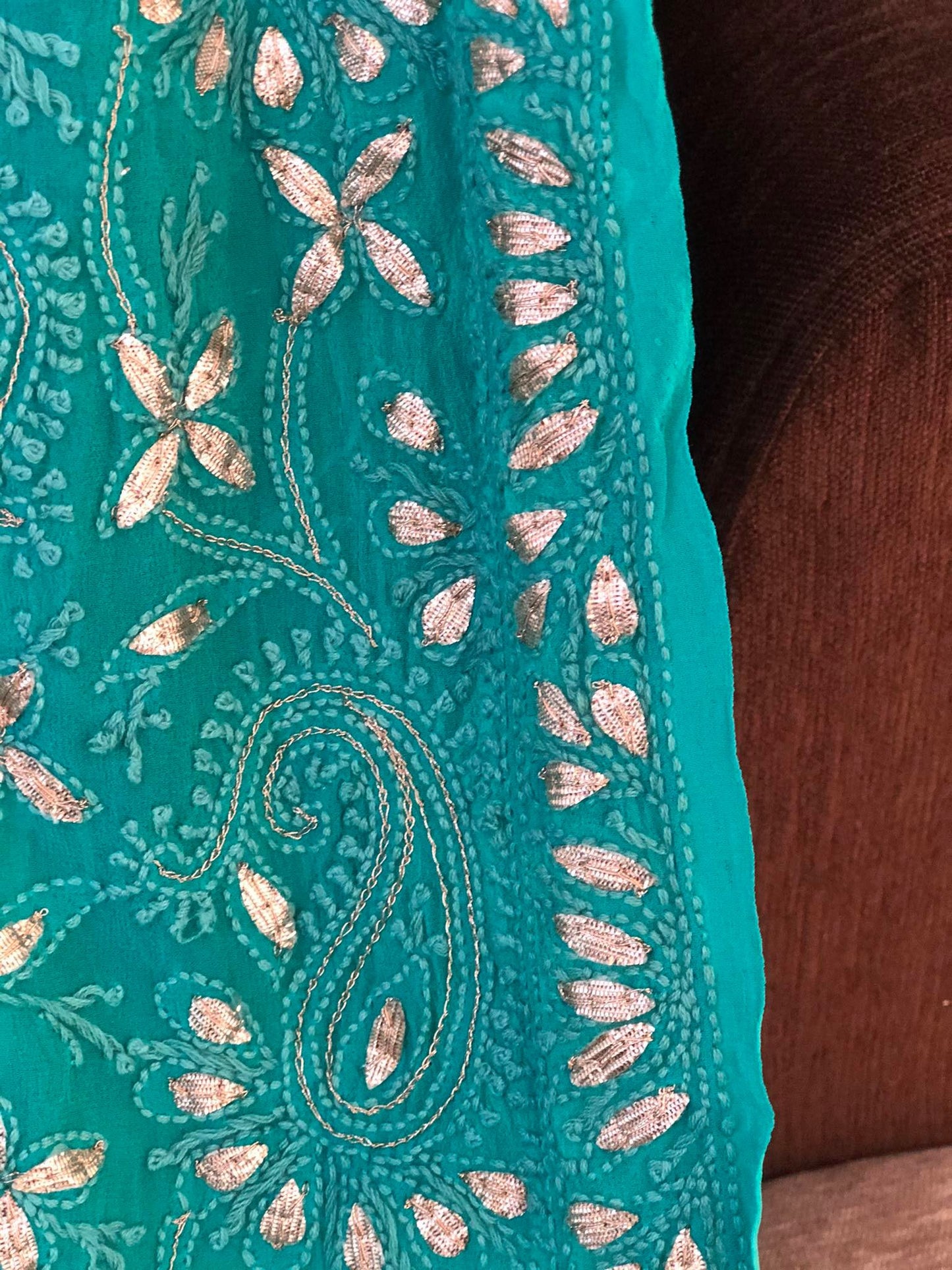 Turquoise Gota Patti Lucknowi Dupatta