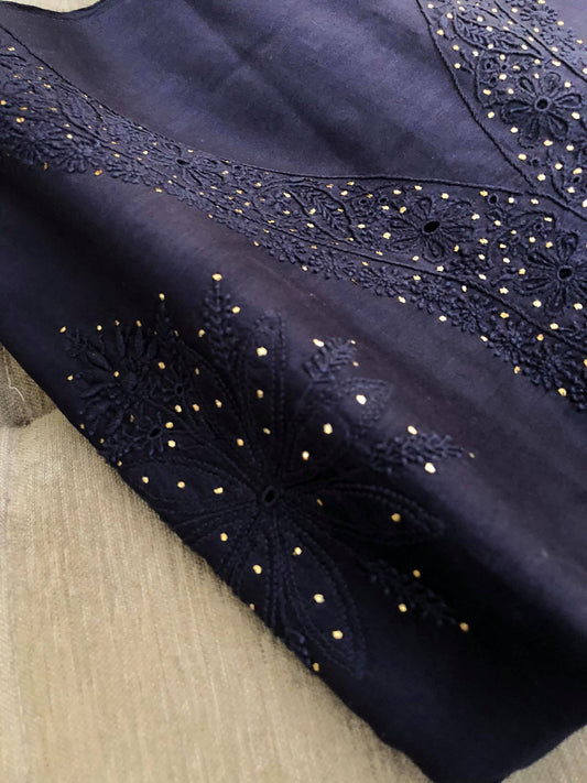 Navy Fine Chanderi Chikankari Suit
