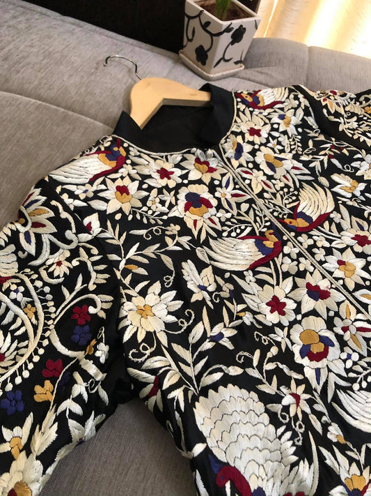 Black Embroidered Parsi Gara Jacket