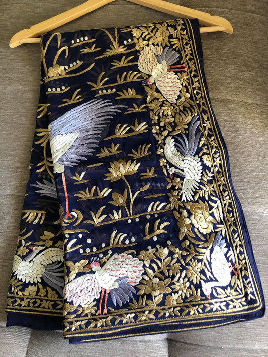 Designer Black Parsi Gara Dupatta