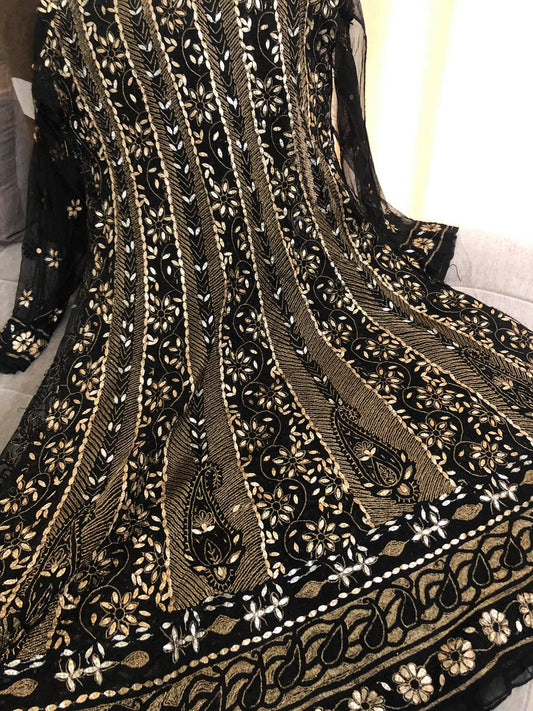 Black Net Chikankari Anarkali Suit with Gota Patti (Anarkali and Dupatta)