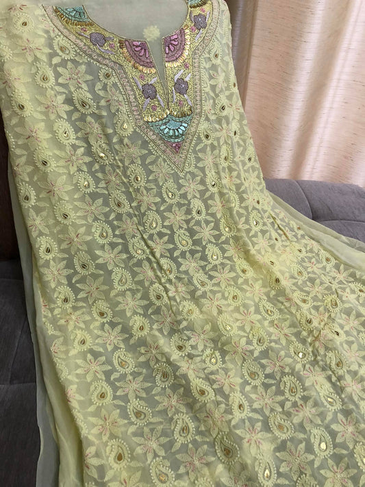 Yellow Georgette Kurti Fabric