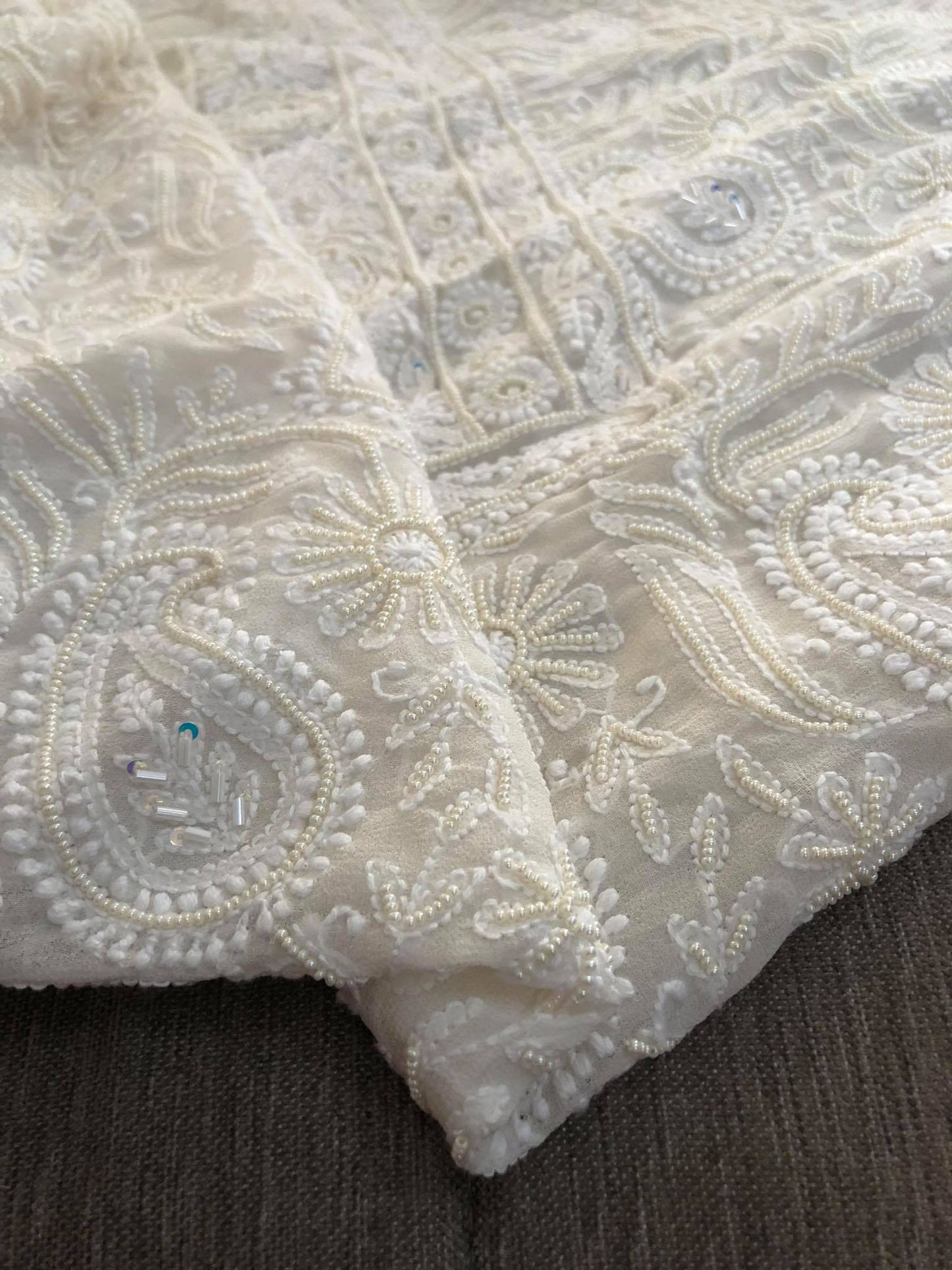 Ivory Pearl Work Lucknowi Suit