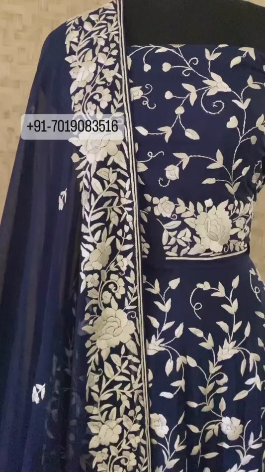 Hand Embroidered Parsi Gara Lehenga Set