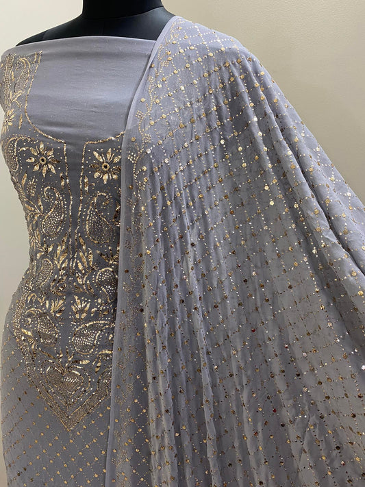 Grey Kamdani Work Kurta Dupatta Set