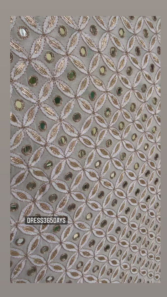 Ivory Mirror Work Chikankari Saree