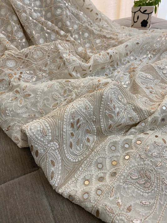 Ivory  Gota Patti & Mirror Chikankari Dupatta