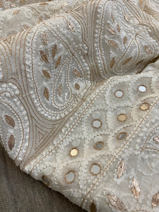 Ivory  Gota Patti & Mirror Chikankari Dupatta