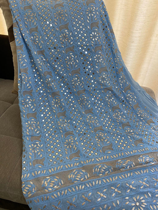 Blue Mirror & Gota Patti Chikankari Suit