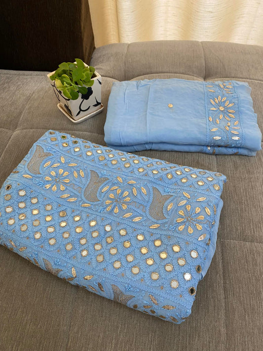 Blue Mirror & Gota Patti Chikankari Suit