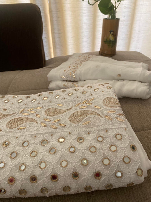 White Mirror & Gota Patti Lucknowi Chikankari Suit