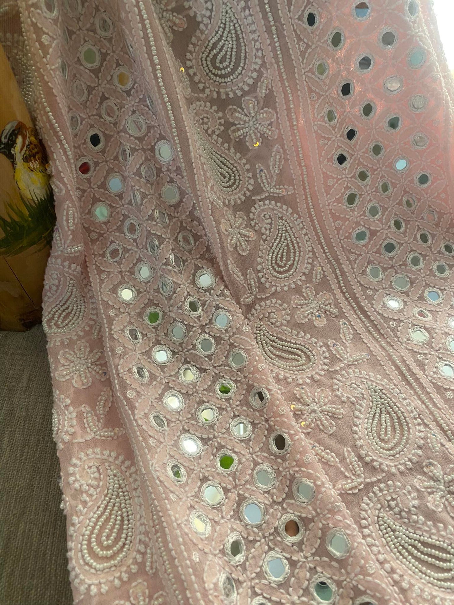 Exclusive Pastel Pink Pearl & Mirror Chikankari Suit – Dress365days