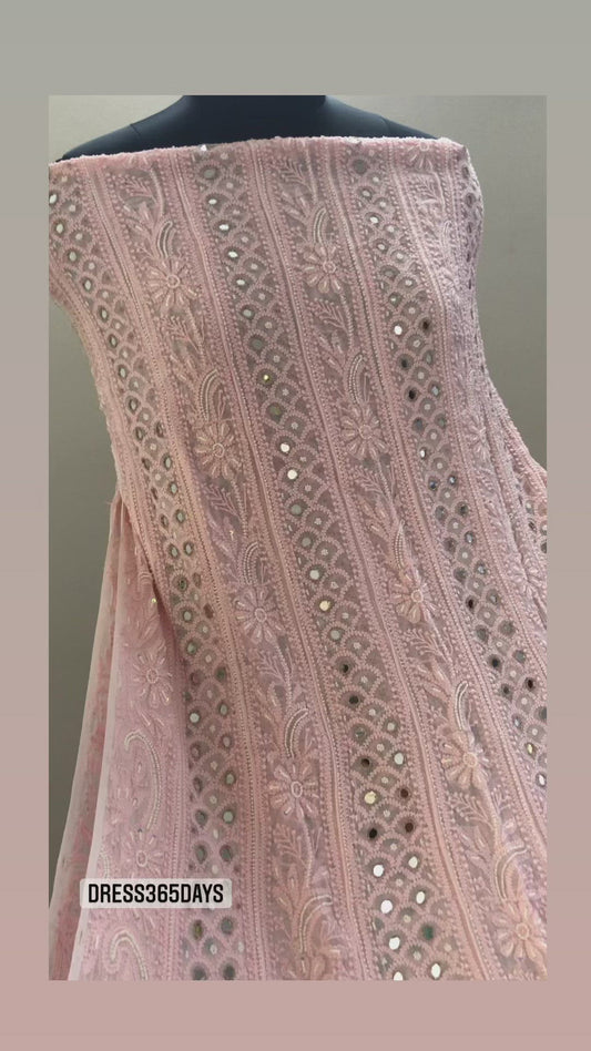 Peachy Pink Pearl Mirror Anarkali Suit