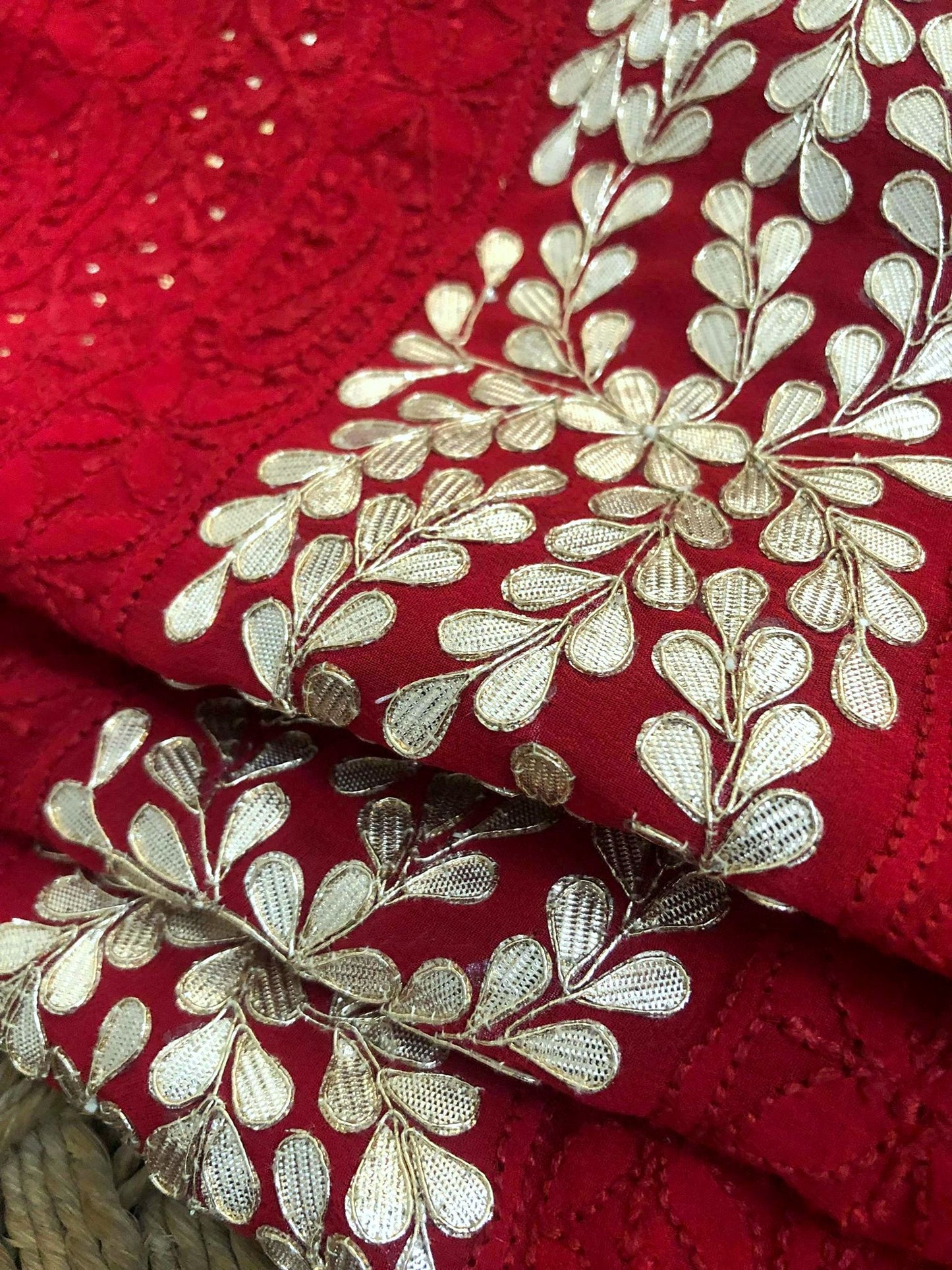 Red Gota Patti Daaman Chikankari Suit