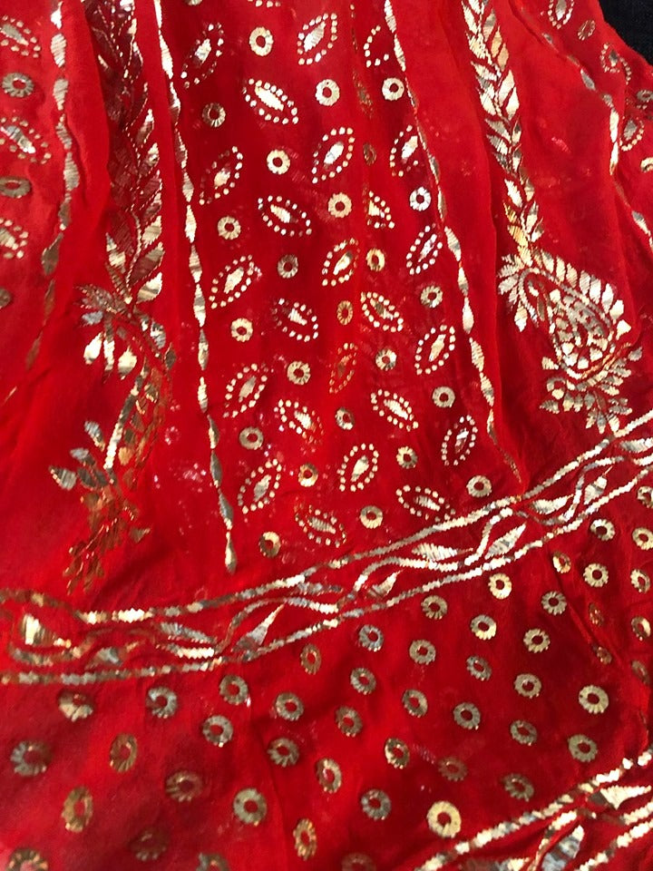 Red All Over Golden Mukaish Anarkali (Anarkali And Dupatta)