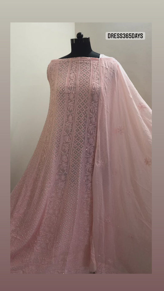 Peach Pearl Lucknowi Chikankari Anarkali Suit