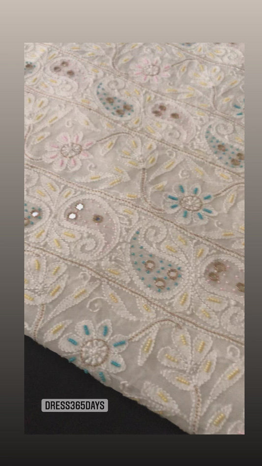 Georgette Pearl Chikankari Kurta Dupatta Set