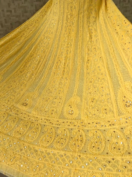 Yellow Mukaish Chikankari Anarkali Suit