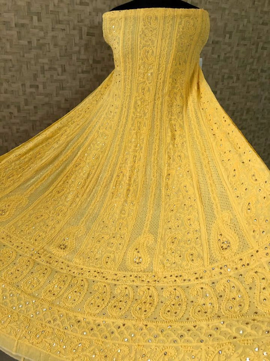 Yellow Mukaish Chikankari Anarkali Suit