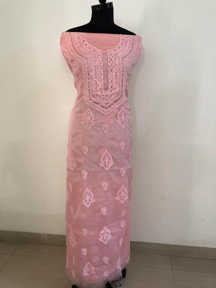 Fine Organza Chikankari Mukaish Suit - Dress365days