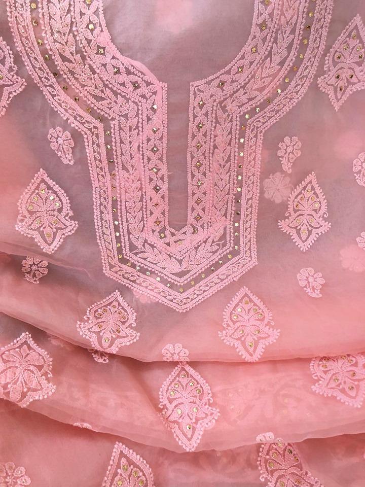 Fine Organza Chikankari Mukaish Suit - Dress365days