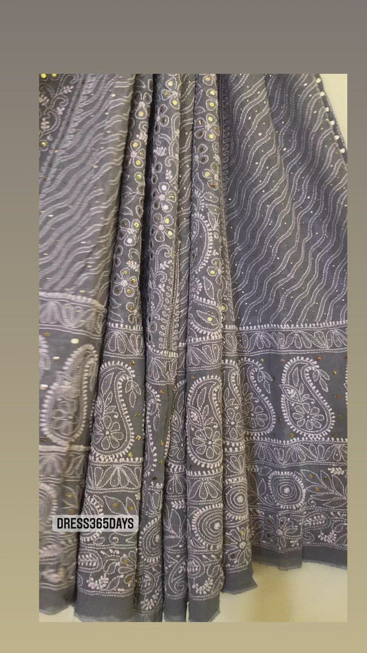 Grey Mukaish Chikankari Lehenga Skirt (Only Skirt)