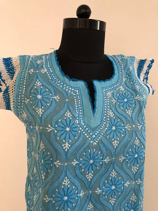 Chikankari Kurti with Crochet Sleeves - Dress365days