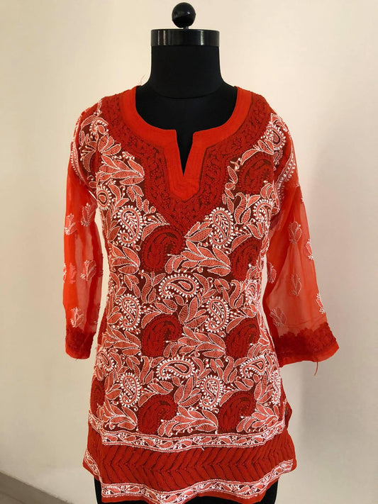 Chikankari Front and Back Embroidery Georgette Top - Dress365days