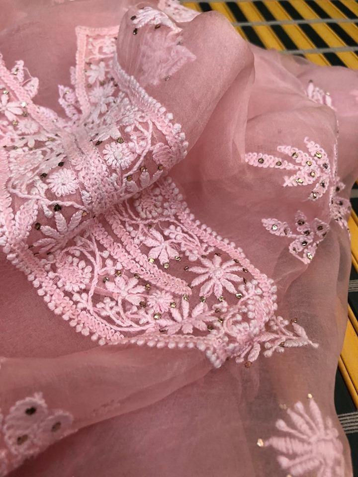 Organza Chikankari Mukaish Suit (Lining Included) - Dress365days