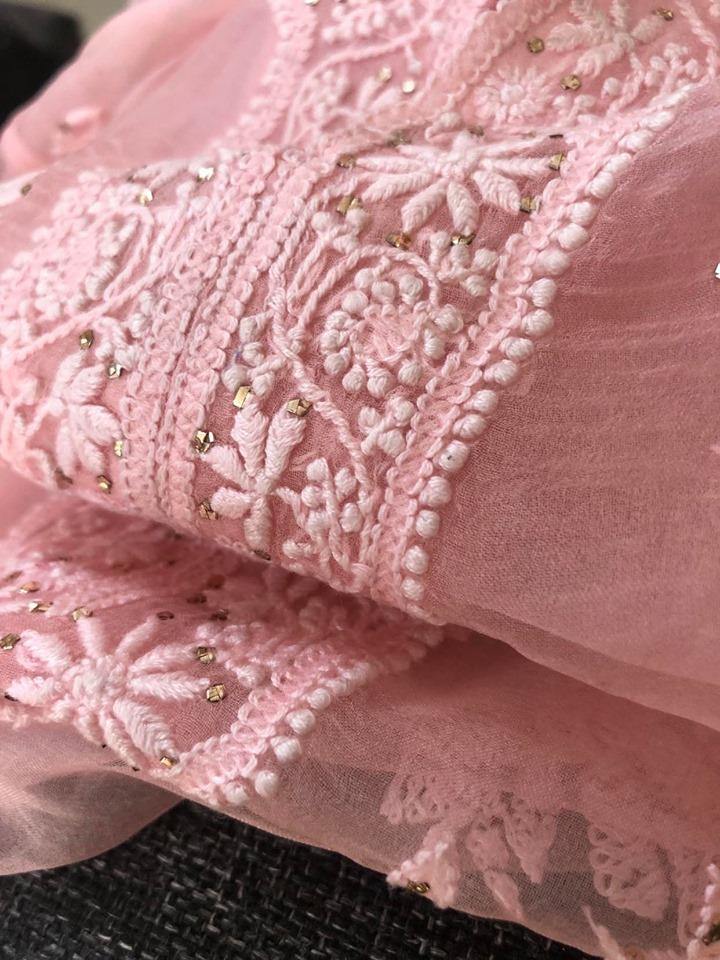 Organza Chikankari Mukaish Suit (Lining Included) - Dress365days