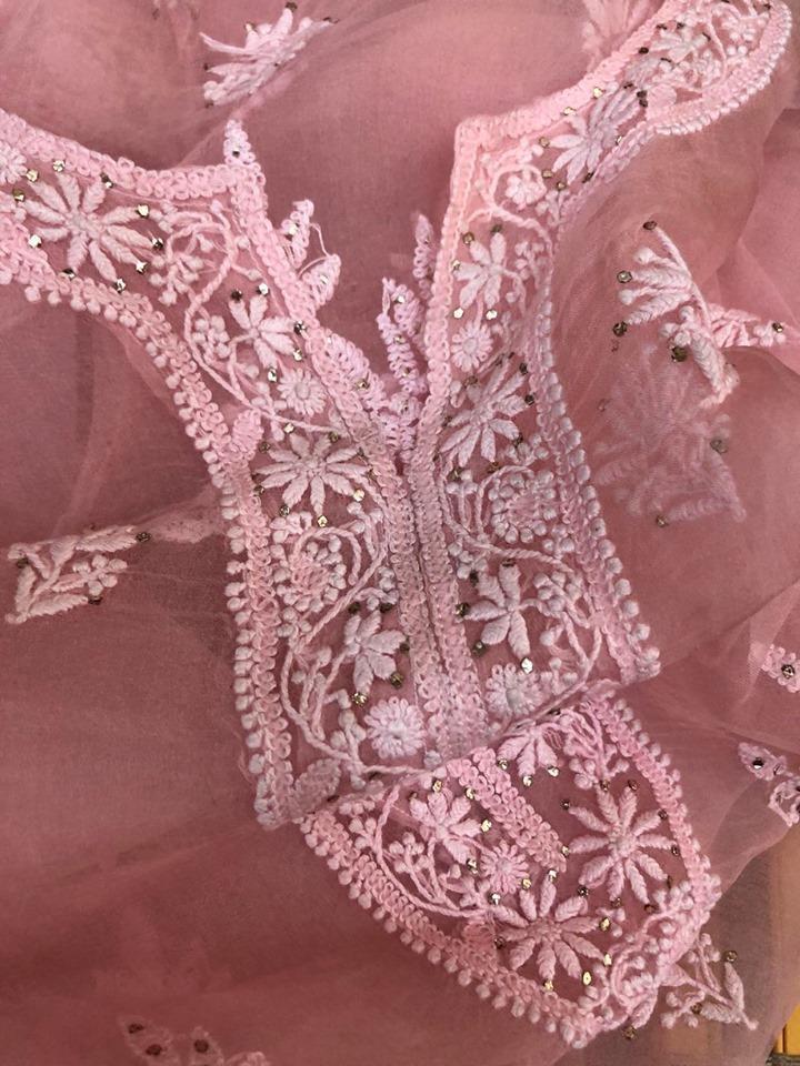 Organza Chikankari Mukaish Suit (Lining Included) - Dress365days