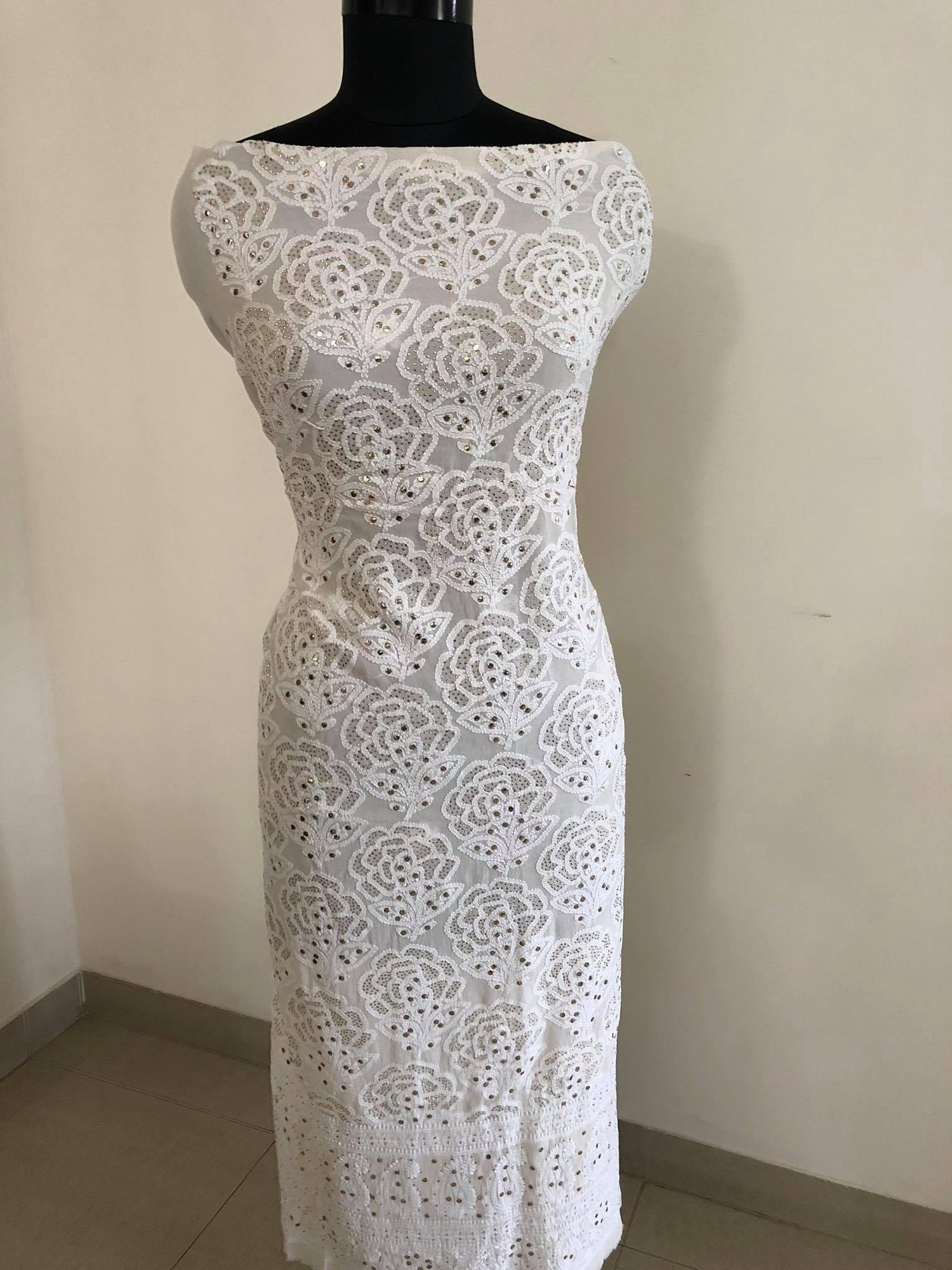 Off White Lucknowi Chikankari Kurti Fabric - Dress365days