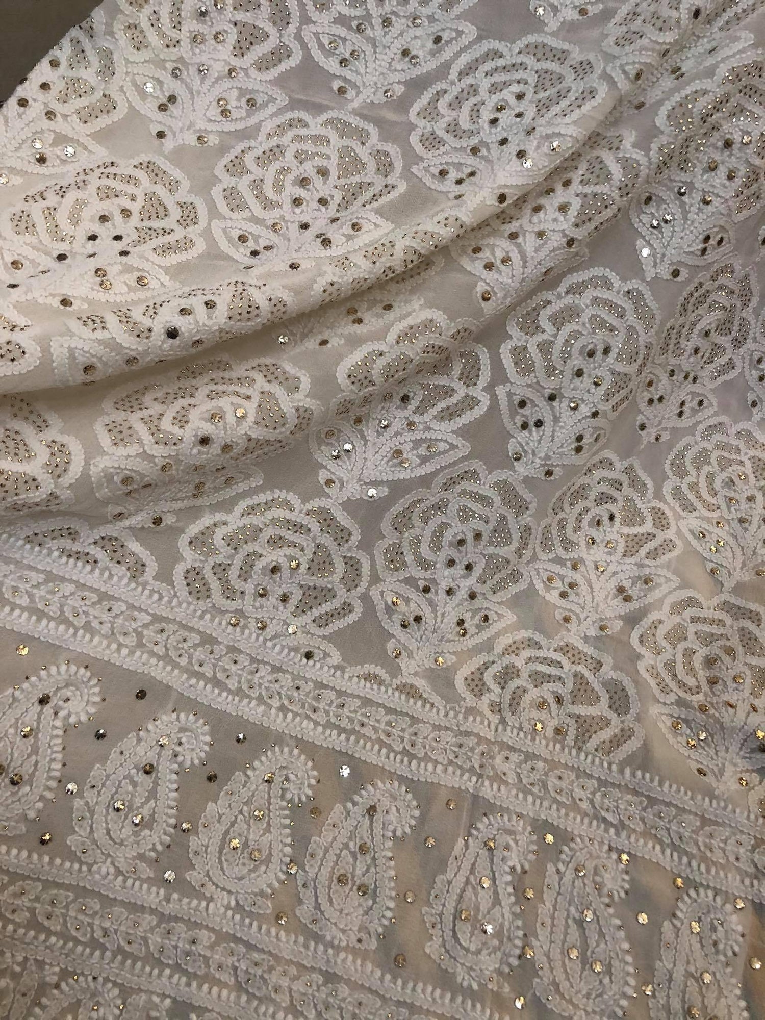 Off White Lucknowi Chikankari Kurti Fabric - Dress365days