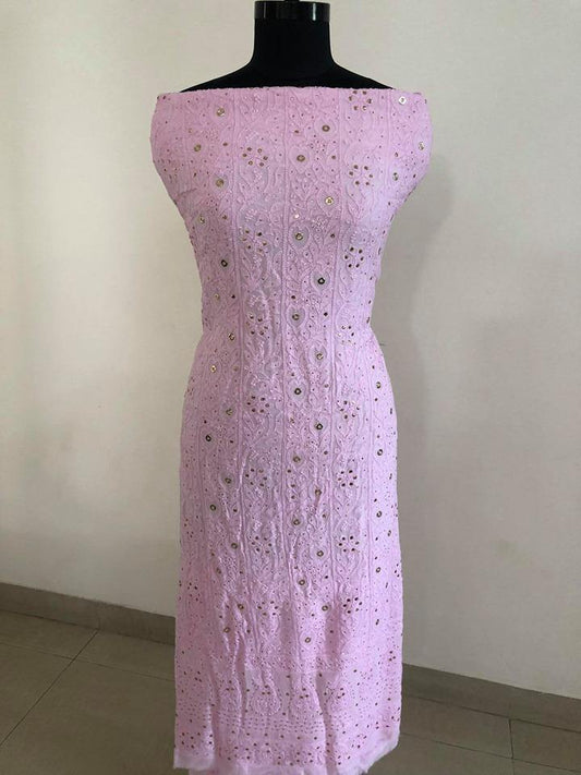 Pink Mukaish Lucknow Chikankari Suit - Dress365days