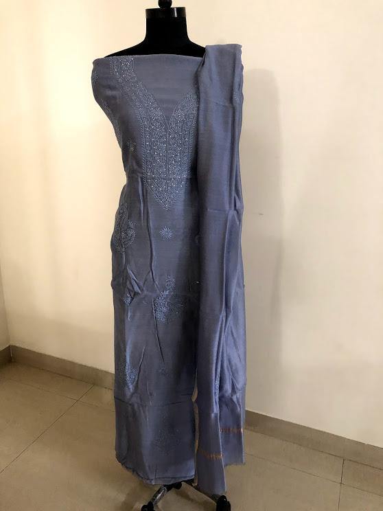 Chanderi Mukaish Chikankari Suit - Dress365days