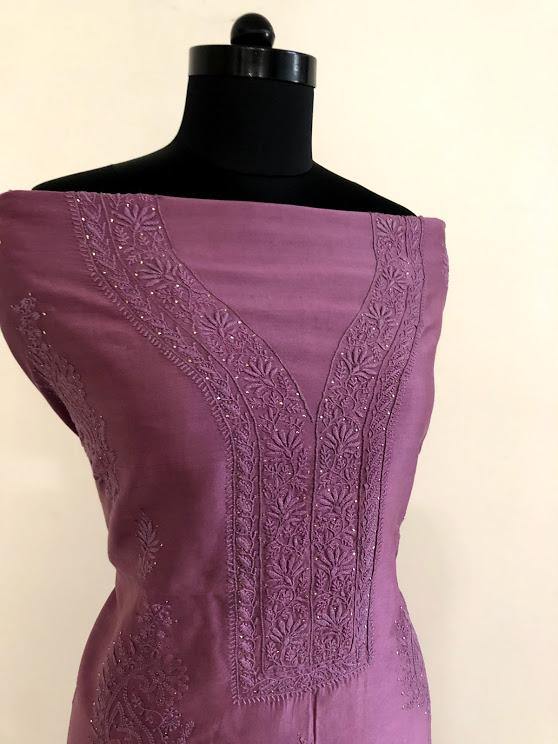 Fine Chanderi Chikankari and Mukaish Suit - Dress365days