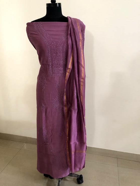 Fine Chanderi Chikankari and Mukaish Suit - Dress365days