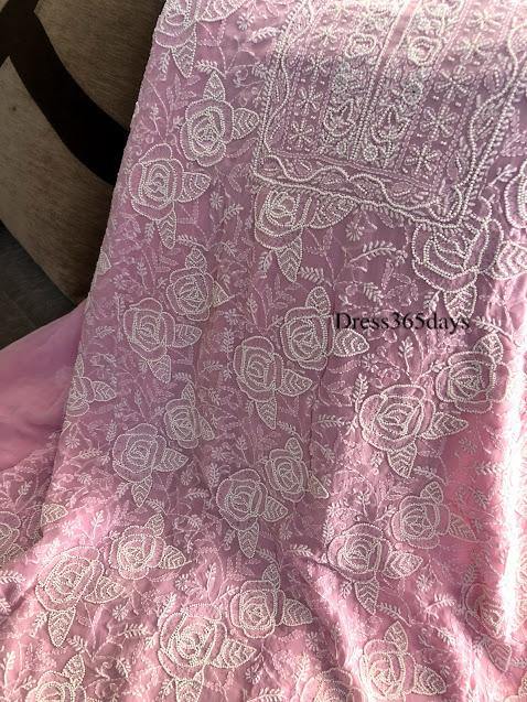 Powder Pink Pearl and Chikankari Suit - Dress365days