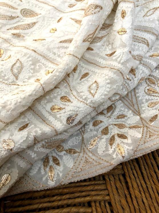 Chikankari and Gota Patti Viscose Georgette Kurti Fabric - Dress365days