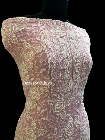 Powder Pink Pearl and Chikankari Suit - Dress365days