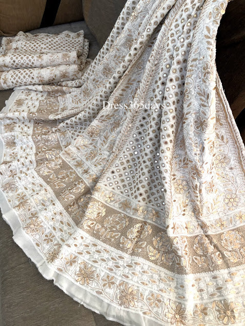 Mirror And Gota Patti Lucknowi Chikankari Lehenga Set