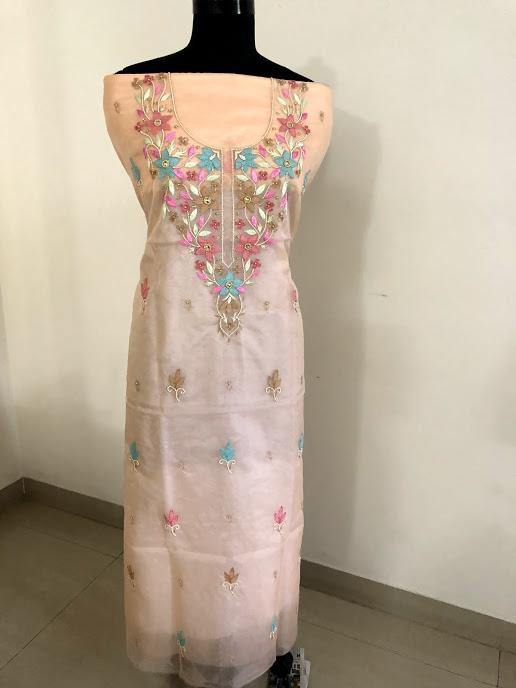 Organza Beads and Chikankari Kurti Fabric - Dress365days