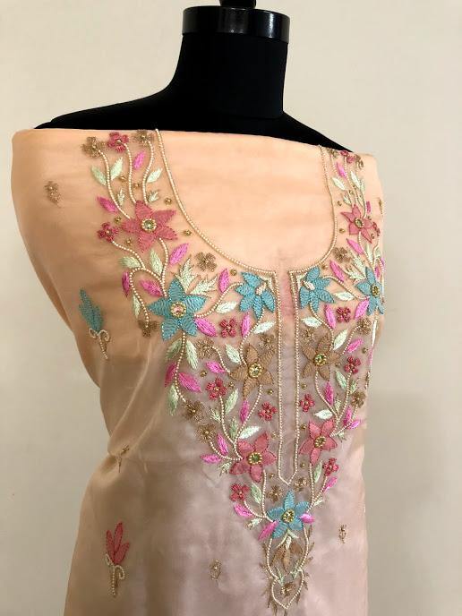 Organza Beads and Chikankari Kurti Fabric - Dress365days