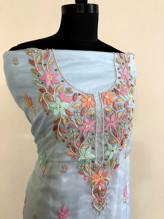 Chikankari and Beads Organza Kurti Fabric - Dress365days