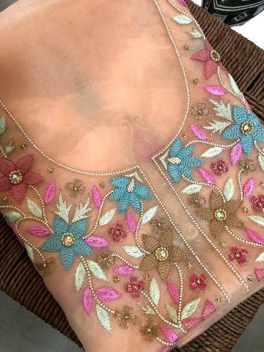 Organza Beads and Chikankari Kurti Fabric - Dress365days