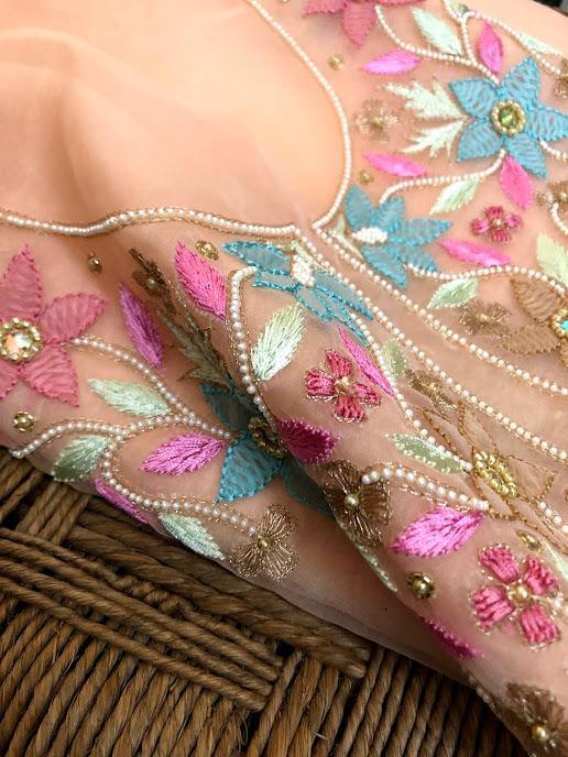 Organza Beads and Chikankari Kurti Fabric - Dress365days